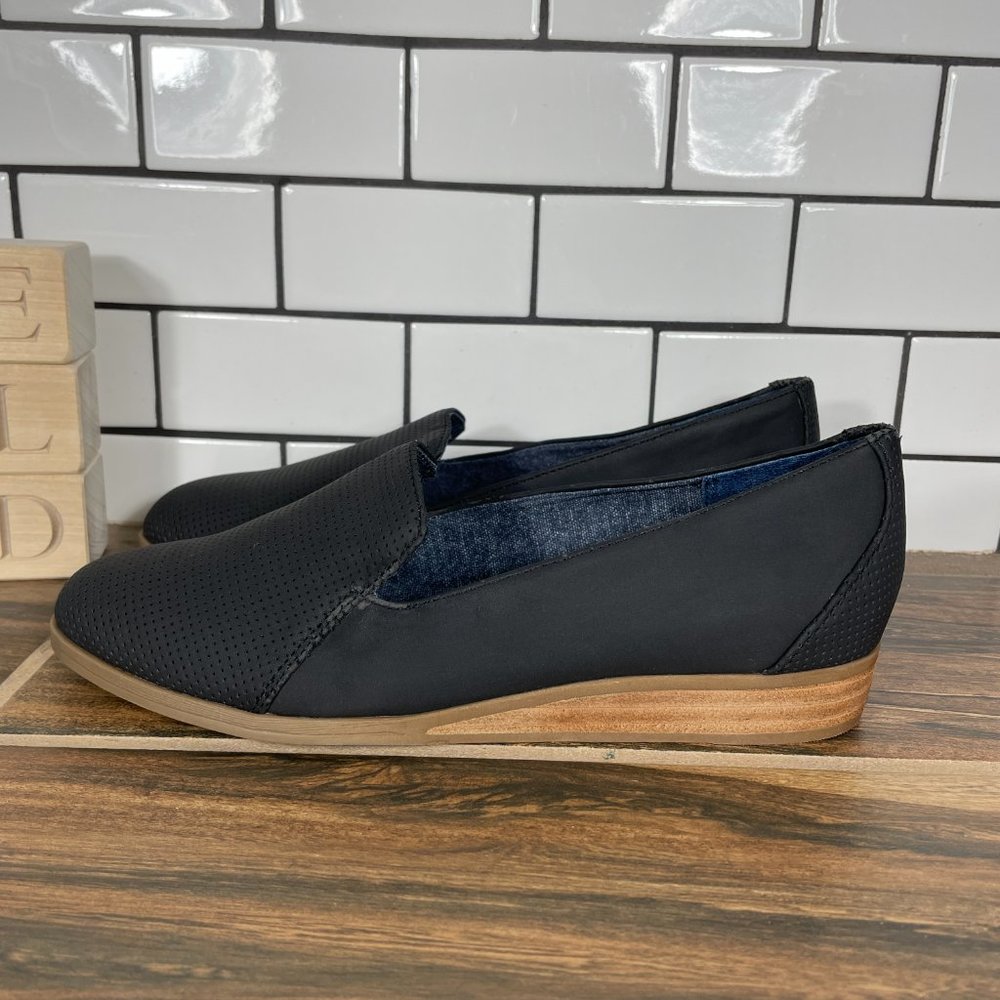 Dr Scholls Dawned Womens Sz 6 Shoes Black Slip On Casual Wedge Loafer